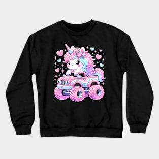 Monster Truck Unicorn Birthday Party Monster Truck Girl Crewneck Sweatshirt